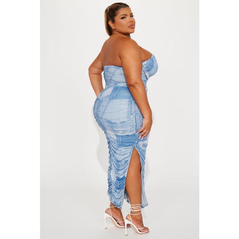Fashion Nova Alexis Mesh Strapless Maxi Dress Size 3X NWT Blue Combo - Picture 4 of 9
